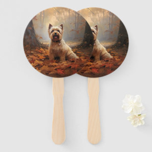 Biewer Terrier in Autumn Leaves Fall Inspire Hand Fan