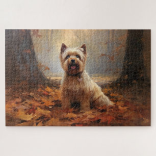 Biewer Terrier in Autumn Leaves Fall Inspire Jigsaw Puzzle