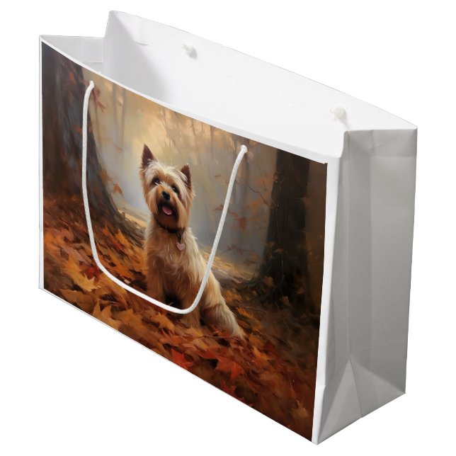 Biewer Terrier in Autumn Leaves Fall Inspire Large Gift Bag (Front Angled)
