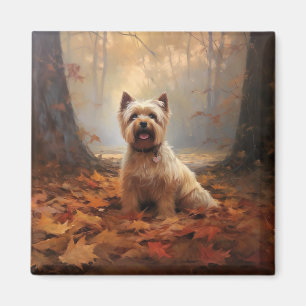 Biewer Terrier in Autumn Leaves Fall Inspire Magnet