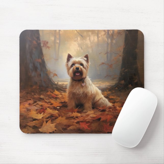 Biewer Terrier in Autumn Leaves Fall Inspire Mouse Mat (With Mouse)