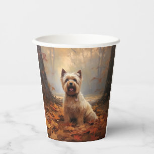 Biewer Terrier in Autumn Leaves Fall Inspire Paper Cups