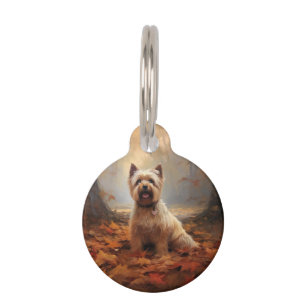 Biewer Terrier in Autumn Leaves Fall Inspire Pet Tag