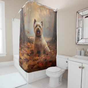 Biewer Terrier in Autumn Leaves Fall Inspire Shower Curtain