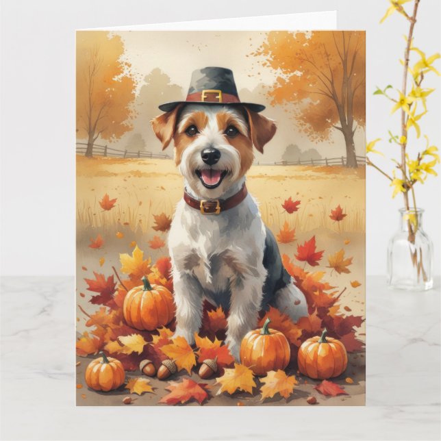 Biewer Terrier In Autumn Leaves Thanksgiving Art Card (Yellow Flower)