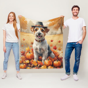 Biewer Terrier In Autumn Leaves Thanksgiving Art Fleece Blanket