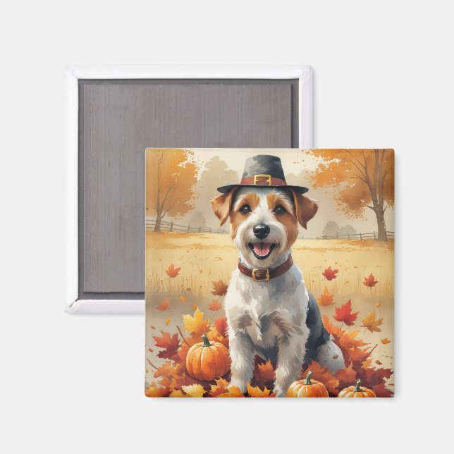 Biewer Terrier In Autumn Leaves Thanksgiving Art Magnet (Front/Back)