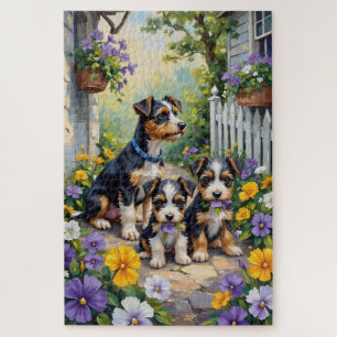 Biewer Terrier Pansy Garden Art Jigsaw Puzzle