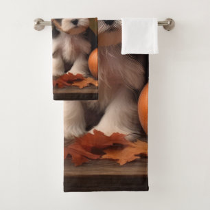 Biewer Terrier Puppy Autumn Delight Pumpkin Bath Towel Set