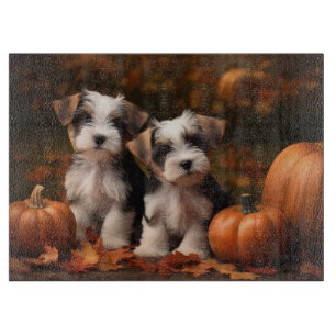 Biewer Terrier Puppy Autumn Delight Pumpkin Cutting Board