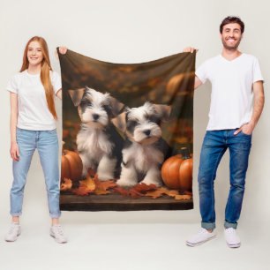 Biewer Terrier Puppy Autumn Delight Pumpkin Fleece Blanket