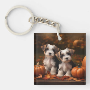 Biewer Terrier Puppy Autumn Delight Pumpkin Key Ring