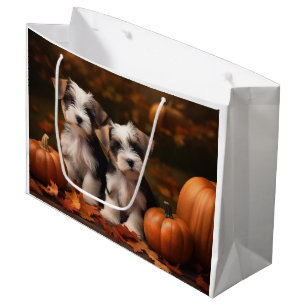 Biewer Terrier Puppy Autumn Delight Pumpkin  Large Gift Bag