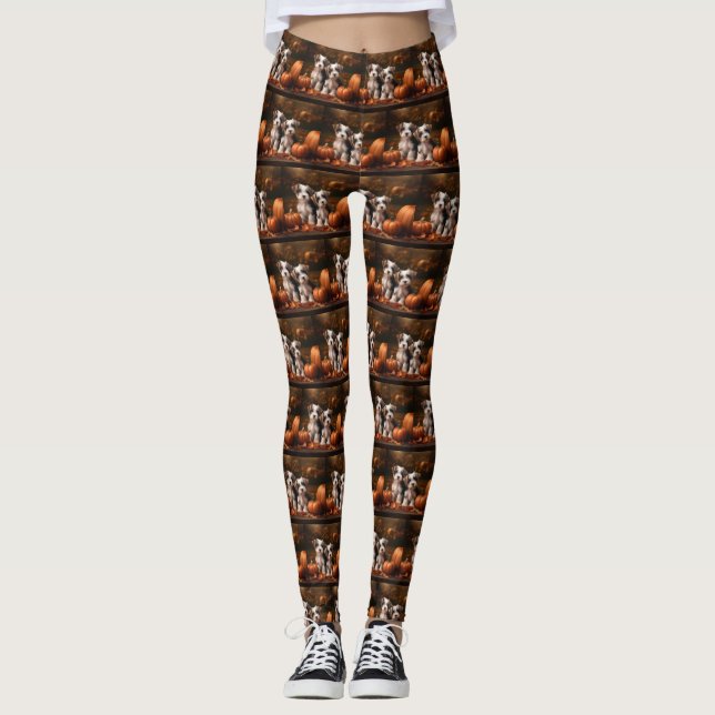 Biewer Terrier Puppy Autumn Delight Pumpkin  Leggings (Front)