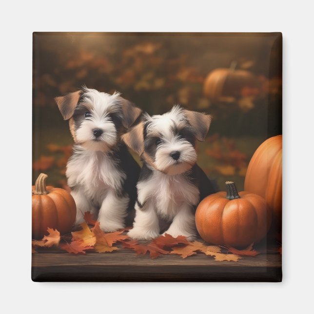 Biewer Terrier Puppy Autumn Delight Pumpkin  Magnet (Front)