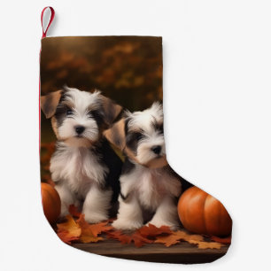Biewer Terrier Puppy Autumn Delight Pumpkin Small Christmas Stocking