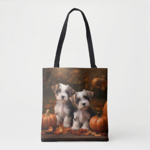 Biewer Terrier Puppy Autumn Delight Pumpkin  Tote Bag