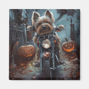 Biewer Terrier Riding Motorcycle Halloween Scary  Magnet