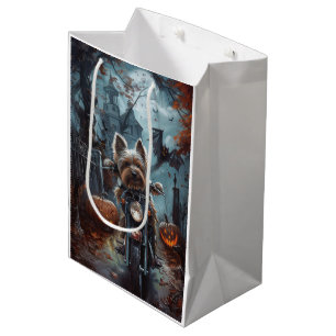 Biewer Terrier Riding Motorcycle Halloween Scary  Medium Gift Bag