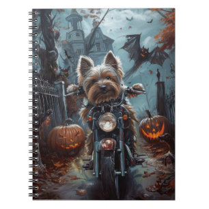 Biewer Terrier Riding Motorcycle Halloween Scary  Notebook