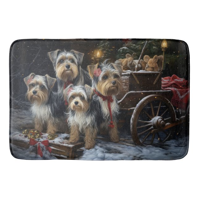 Biewer Terrier Snowy Sleigh Christmas Decor Bath Mat (Front)
