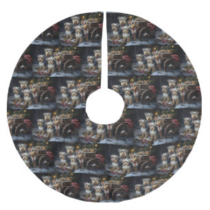 Biewer Terrier Snowy Sleigh Christmas Decor Brushed Polyester Tree Skirt