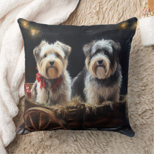 Biewer Terrier Snowy Sleigh Christmas Decor Cushion