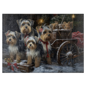 Biewer Terrier Snowy Sleigh Christmas Decor  Cutting Board