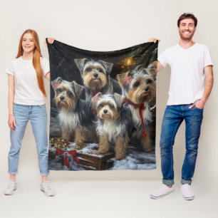 Biewer Terrier Snowy Sleigh Christmas Decor Fleece Blanket