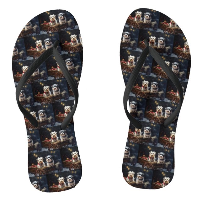Biewer Terrier Snowy Sleigh Christmas Decor Flip Flops (Footbed)