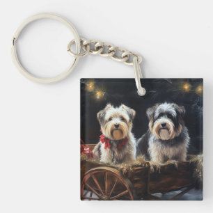 Biewer Terrier Snowy Sleigh Christmas Decor Key Ring