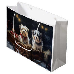 Biewer Terrier Snowy Sleigh Christmas Decor Large Gift Bag