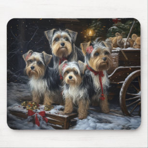 Biewer Terrier Snowy Sleigh Christmas Decor Mouse Mat