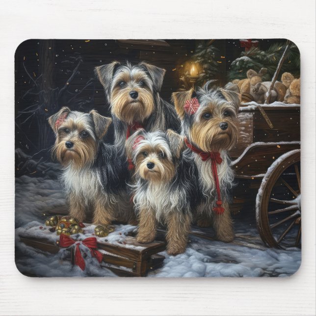 Biewer Terrier Snowy Sleigh Christmas Decor Mouse Mat (Front)