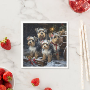 Biewer Terrier Snowy Sleigh Christmas Decor Napkin
