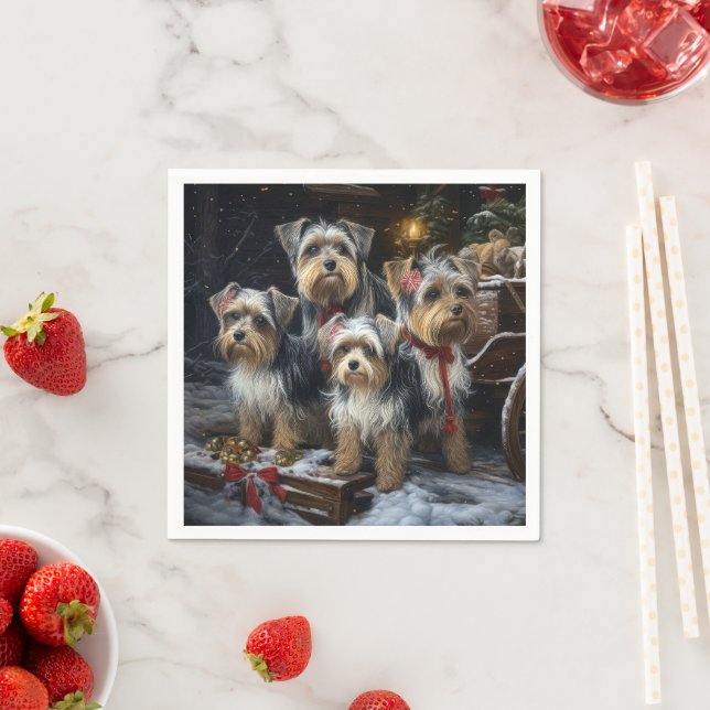 Biewer Terrier Snowy Sleigh Christmas Decor Napkin (Insitu)
