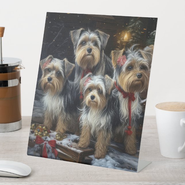 Biewer Terrier Snowy Sleigh Christmas Decor Pedestal Sign (In SItu)