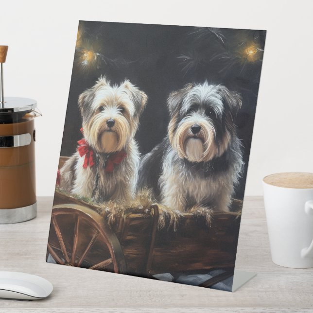 Biewer Terrier Snowy Sleigh Christmas Decor Pedestal Sign (In SItu)