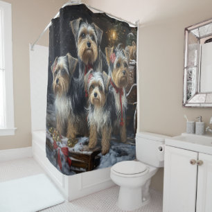 Biewer Terrier Snowy Sleigh Christmas Decor Shower Curtain