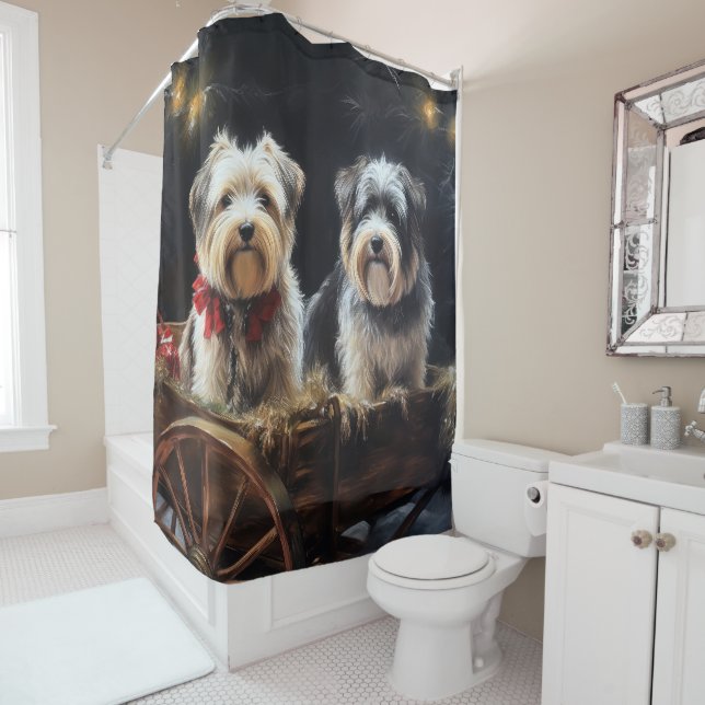 Biewer Terrier Snowy Sleigh Christmas Decor Shower Curtain (In Situ)