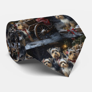 Biewer Terrier Snowy Sleigh Christmas Decor Tie