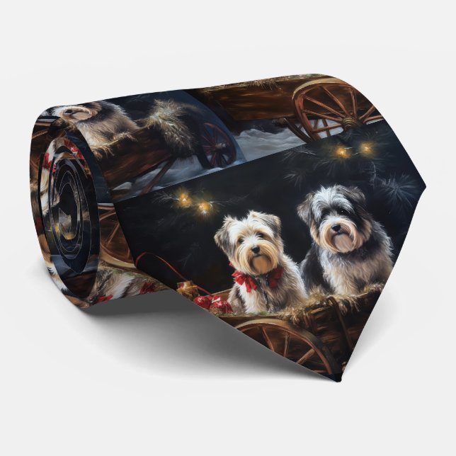 Biewer Terrier Snowy Sleigh Christmas Decor Tie (Rolled)