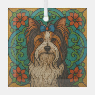 Biewer Terrier "Stained Glass"  Glass Tree Decoration