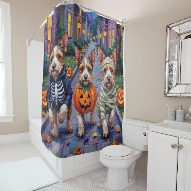 Biewer Terrier Trick-or-Treating Halloween Costume Shower Curtain (In Situ)