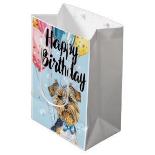 Biewer Terrier with Balloons Medium Gift Bag