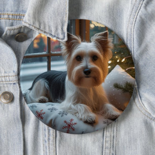Biewer Terrier With Christmas Lights Holiday 6 Cm Round Badge