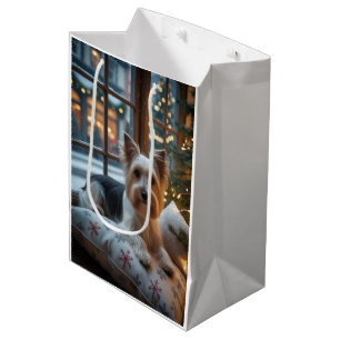 Biewer Terrier With Christmas Lights Holiday Medium Gift Bag