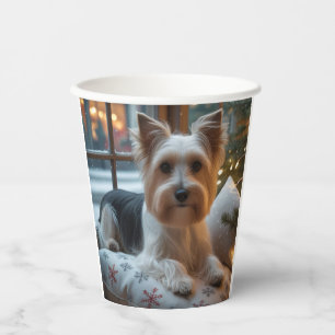 Biewer Terrier With Christmas Lights Holiday Paper Cups