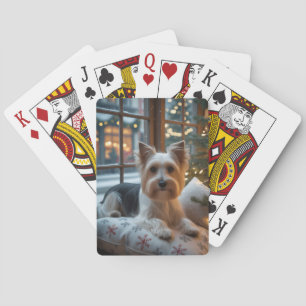 Biewer Terrier With Christmas Lights Holiday Playing Cards