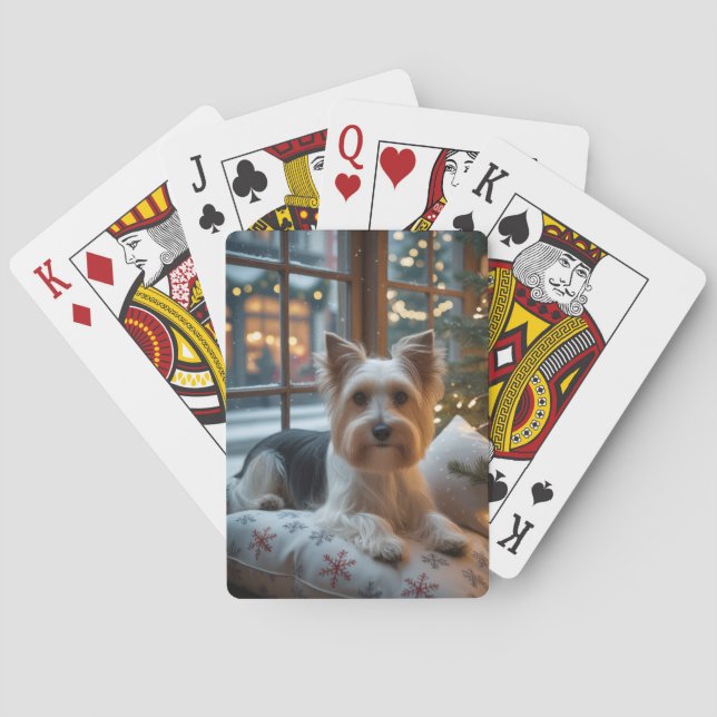 Biewer Terrier With Christmas Lights Holiday Playing Cards (Back)